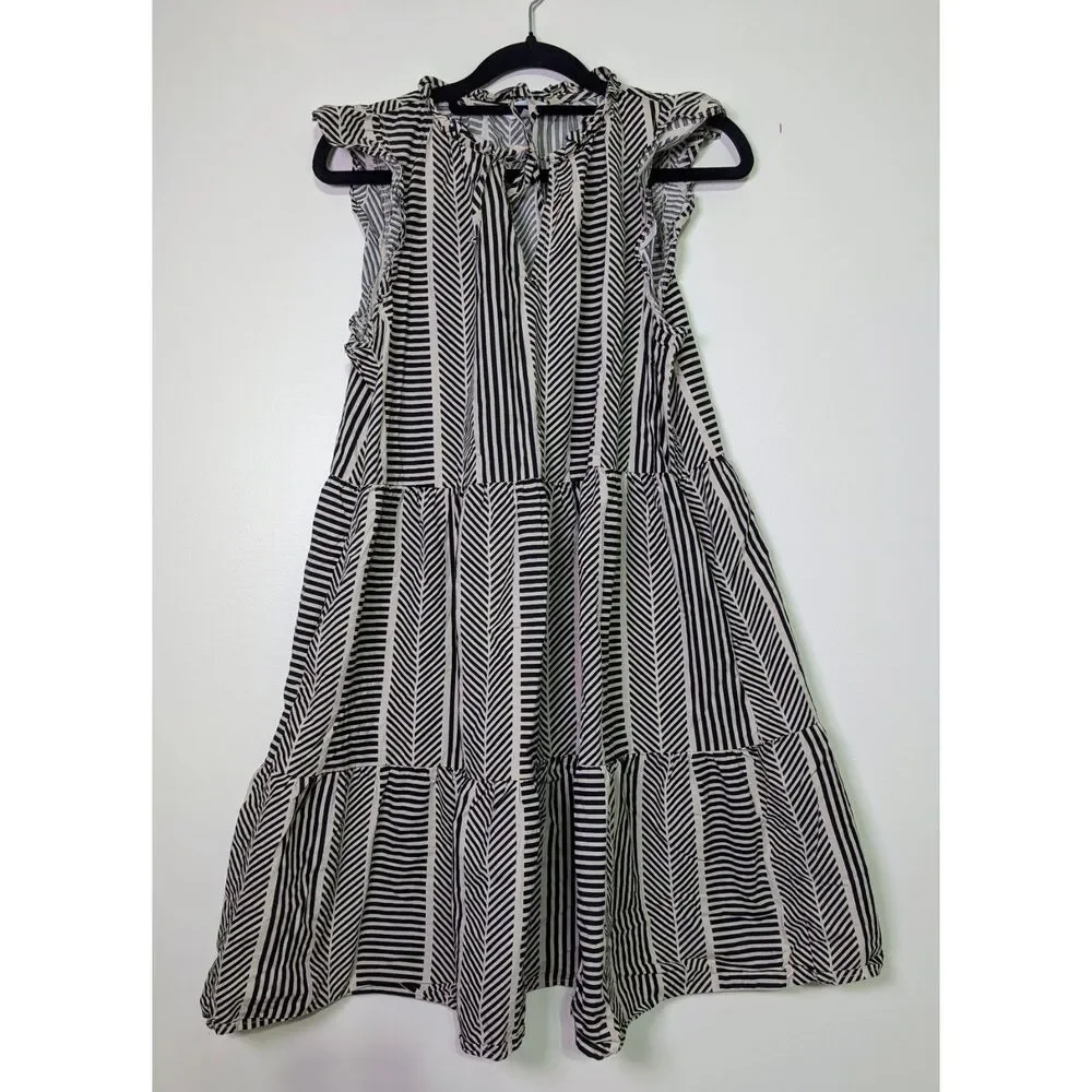 Striped Tiered 100% Cotton Summer Dress Size Small Cottagecore Ruffle - Picture 2 of 8